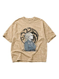 The Mother of Dragons | Beige Acid Wash Drop Shoulder Tee