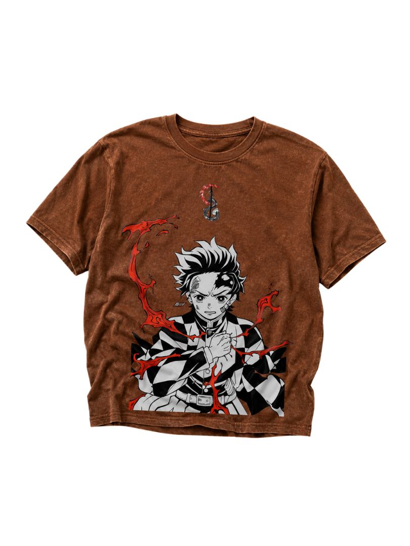 Tanjiro Kamado Demon Slayer Streetwear Tee – Acid Wash Edition