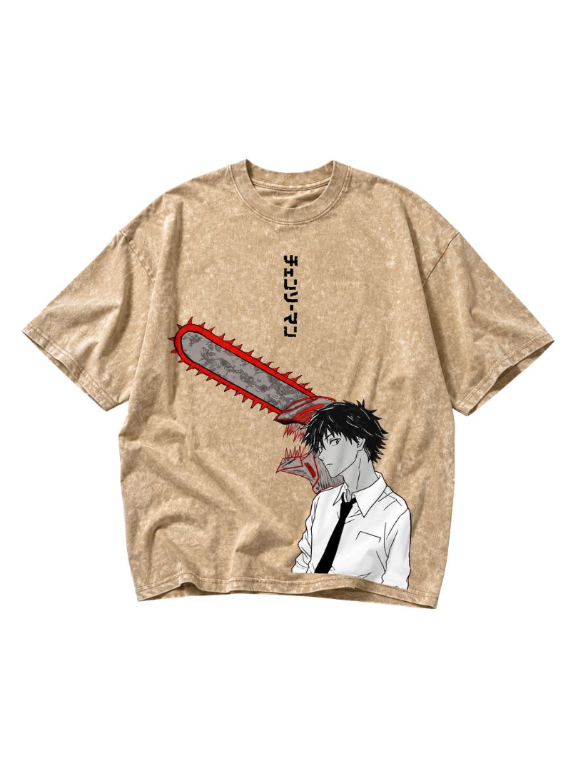 Denji Chainsawman Streetwear Tee – Acid Wash Edition
