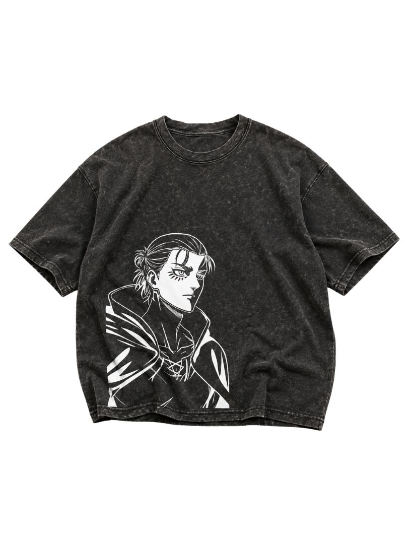 Eren Yeager Acid Wash Drop Shoulder Tee | Premium Streetw