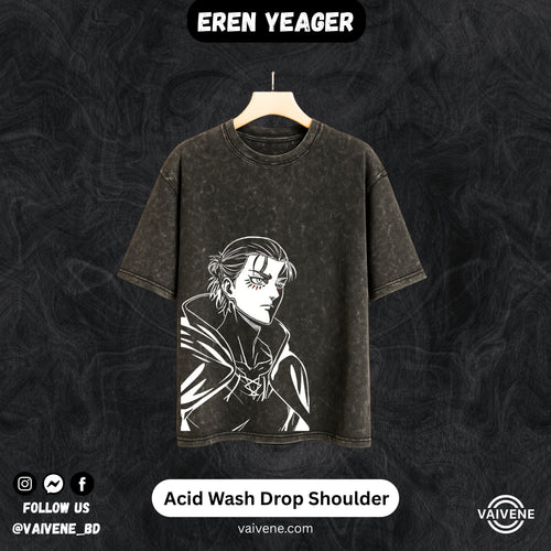 Eren Yeager Acid Wash Drop Shoulder Tee | Premium Streetw