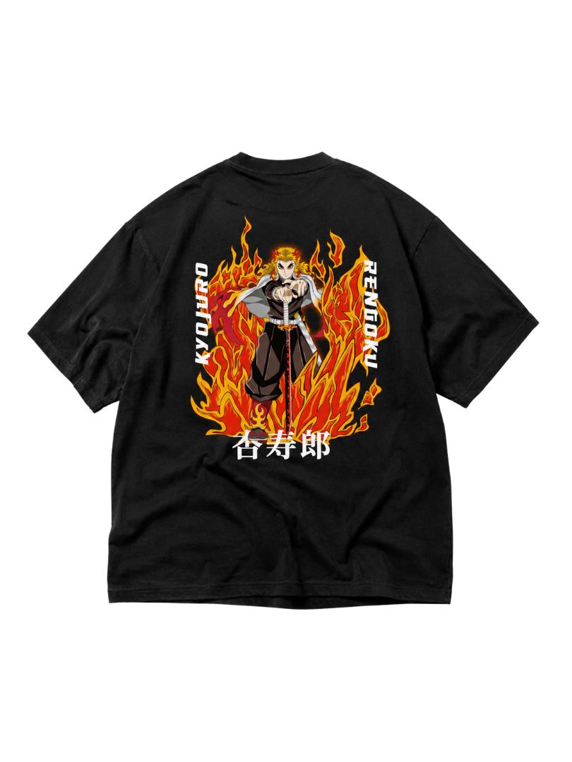 Kyojuro Rengoku | Demon Slayer | Oversized Drop Shoulder / Half Sleeve T-shirt
