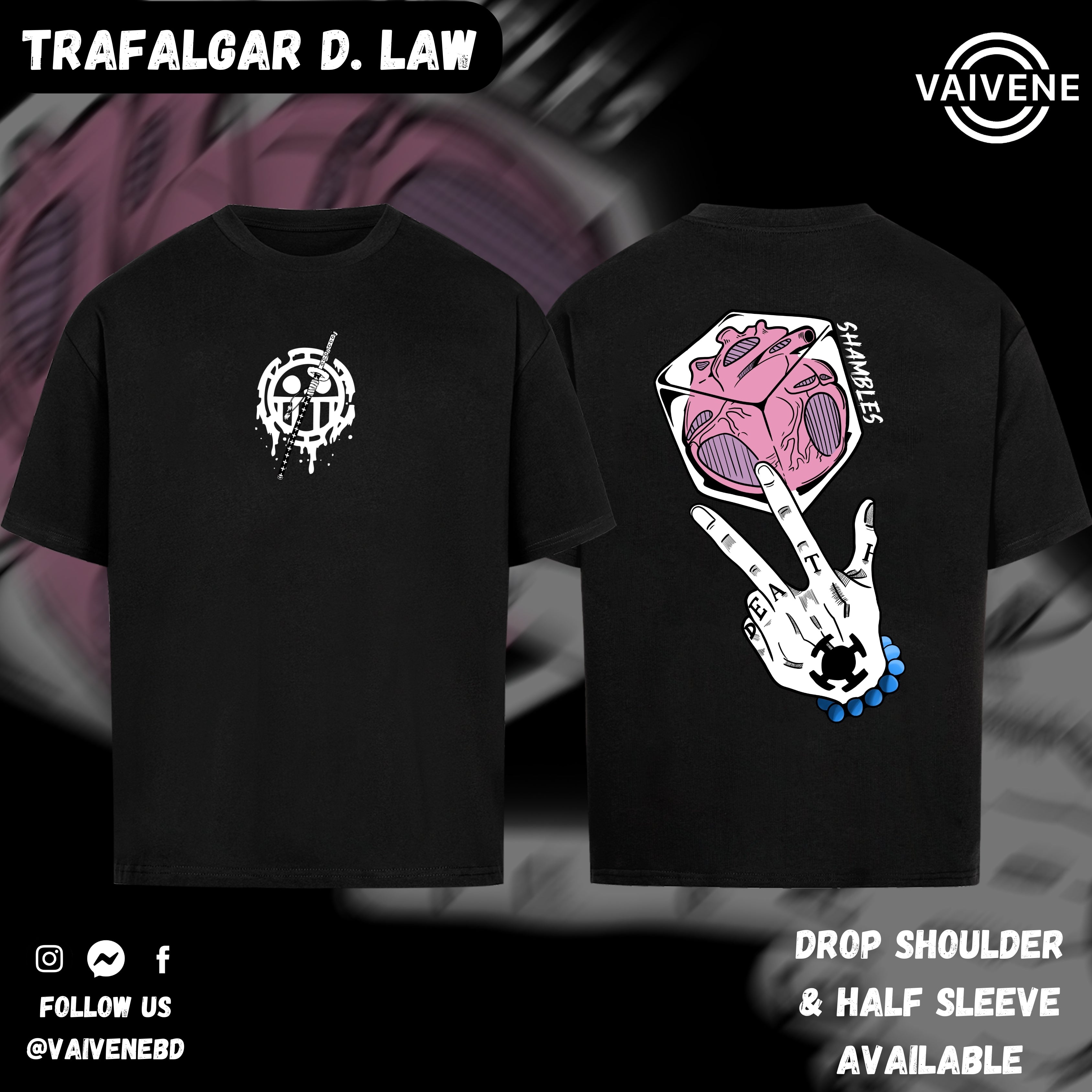 Trafalgar D. Law | One Piece | Oversized Drop Shoulder / Half Sleeve T-shirt