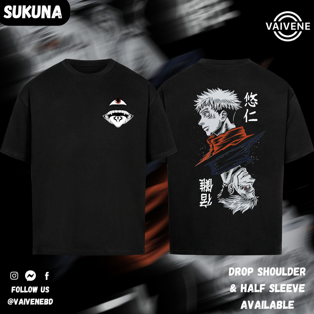 Sukuna V2 | Jujutsu Kaisen | Oversized Drop Shoulder / Half Sleeve T-shirt