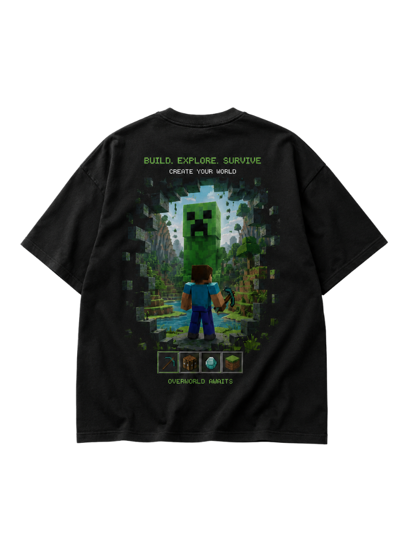 Minecraft Inspired Oversized Drop Shoulder T-Shirt | Premium Gaming Streetwear