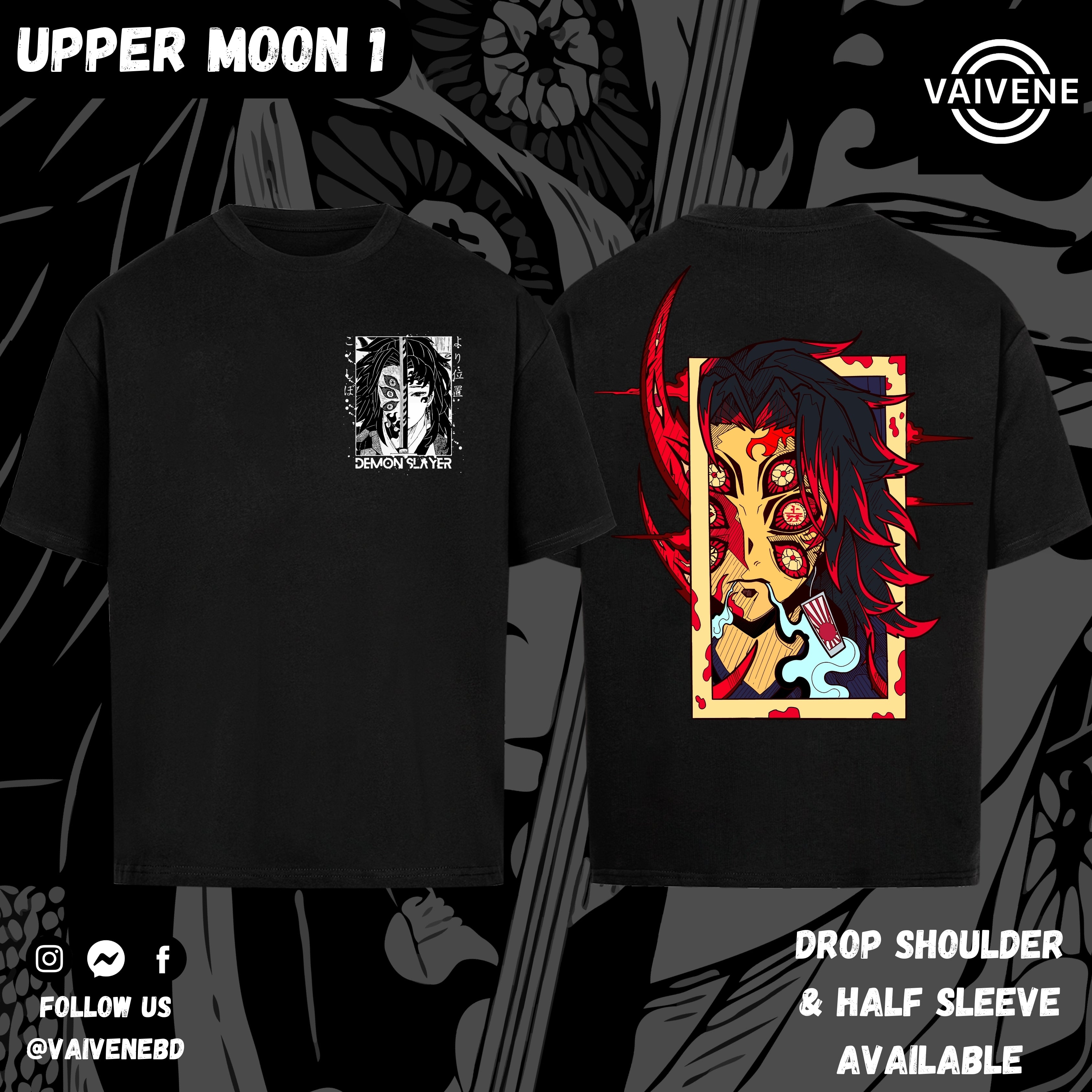 Upper Moon 1 – Kokushibo | Demon Slayer | Oversized Drop Shoulder / Half Sleeve T-shirt