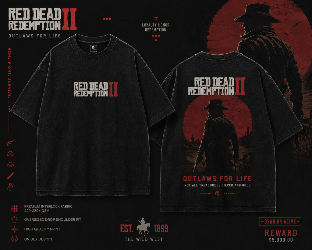 Red Dead Redemption 2 Inspired Oversized Tee | Premium Gaming Drop Shoulder