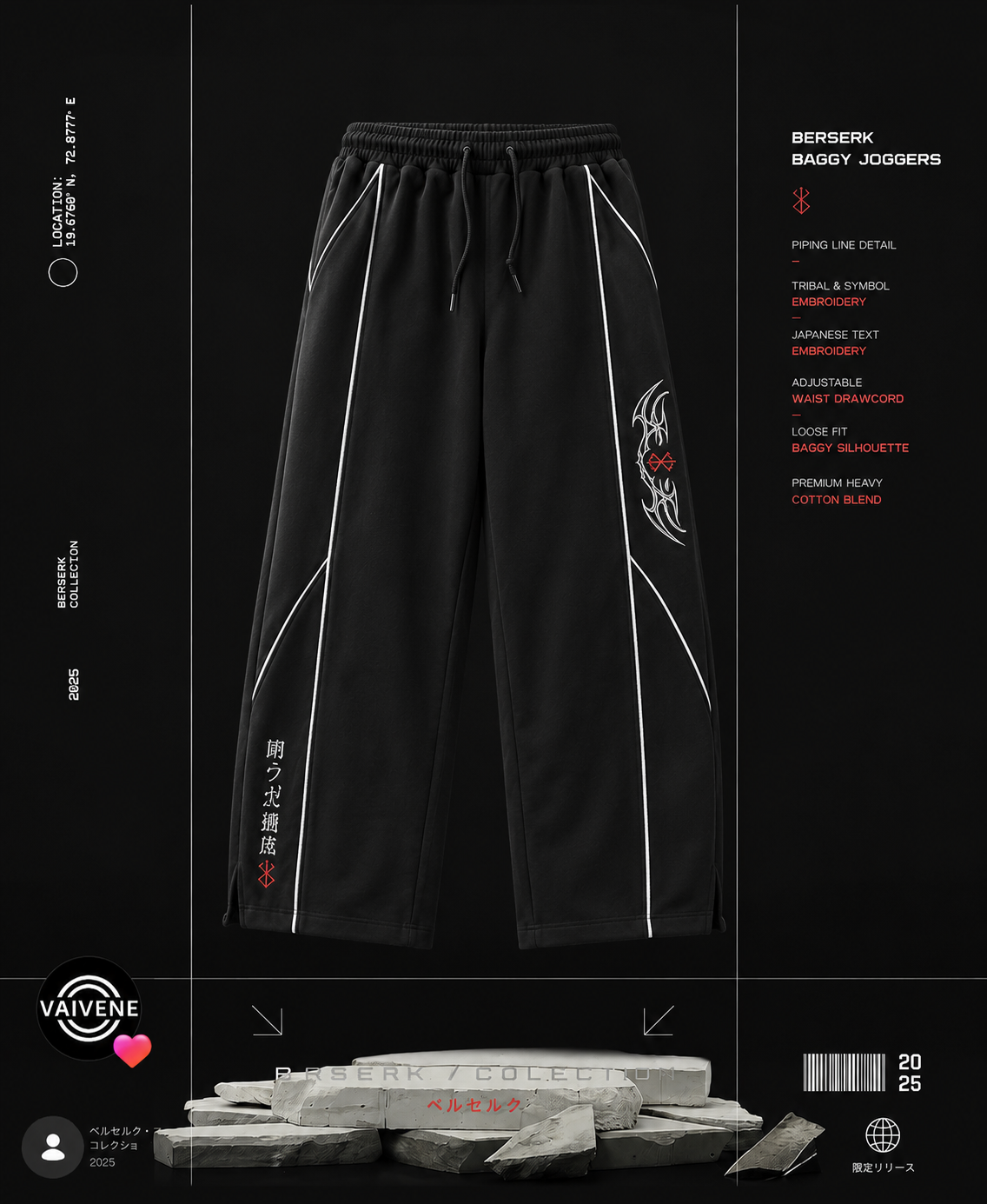 Berserk Baggy Joggers – Premium Oversized Streetwear Sweatpants | Embroidered Anime Pants