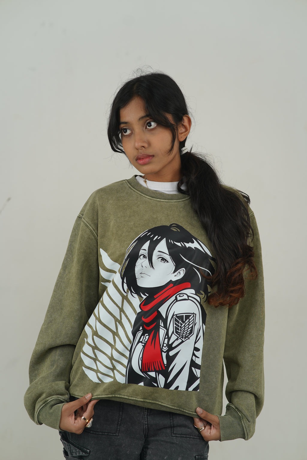 Mikasa – AOT Angel of Freedom Acid Wash Sweatshirt
