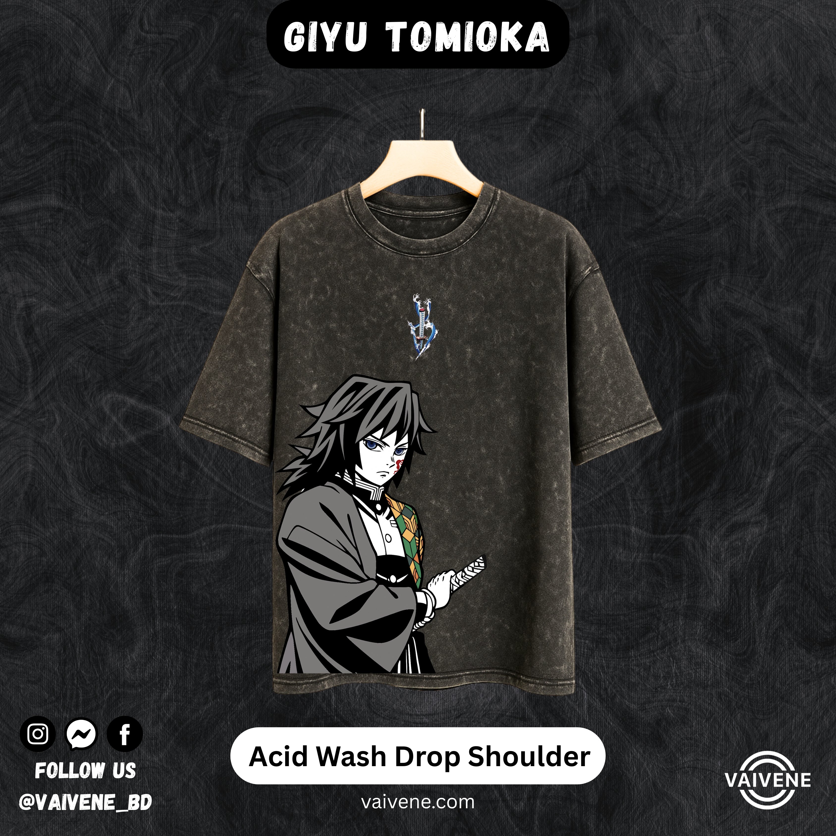 Giyu Tomioka Demon Slayer Streetwear Tee – Acid Wash Edition