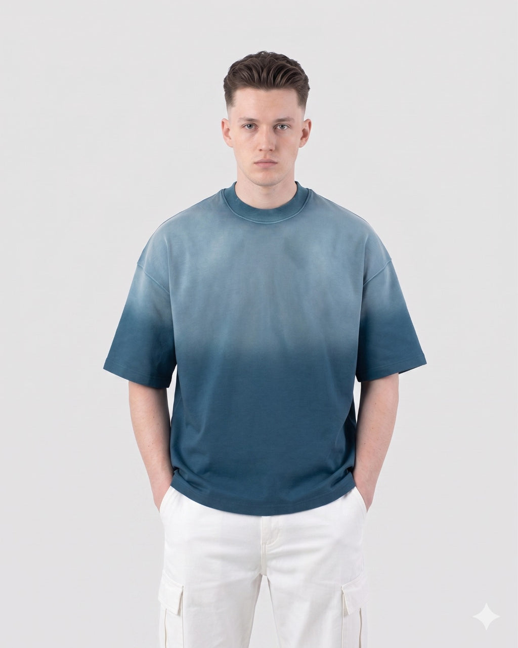 Ocean Blue Vintage Boxy T-shirt – 230+ GSM Premium Interlock