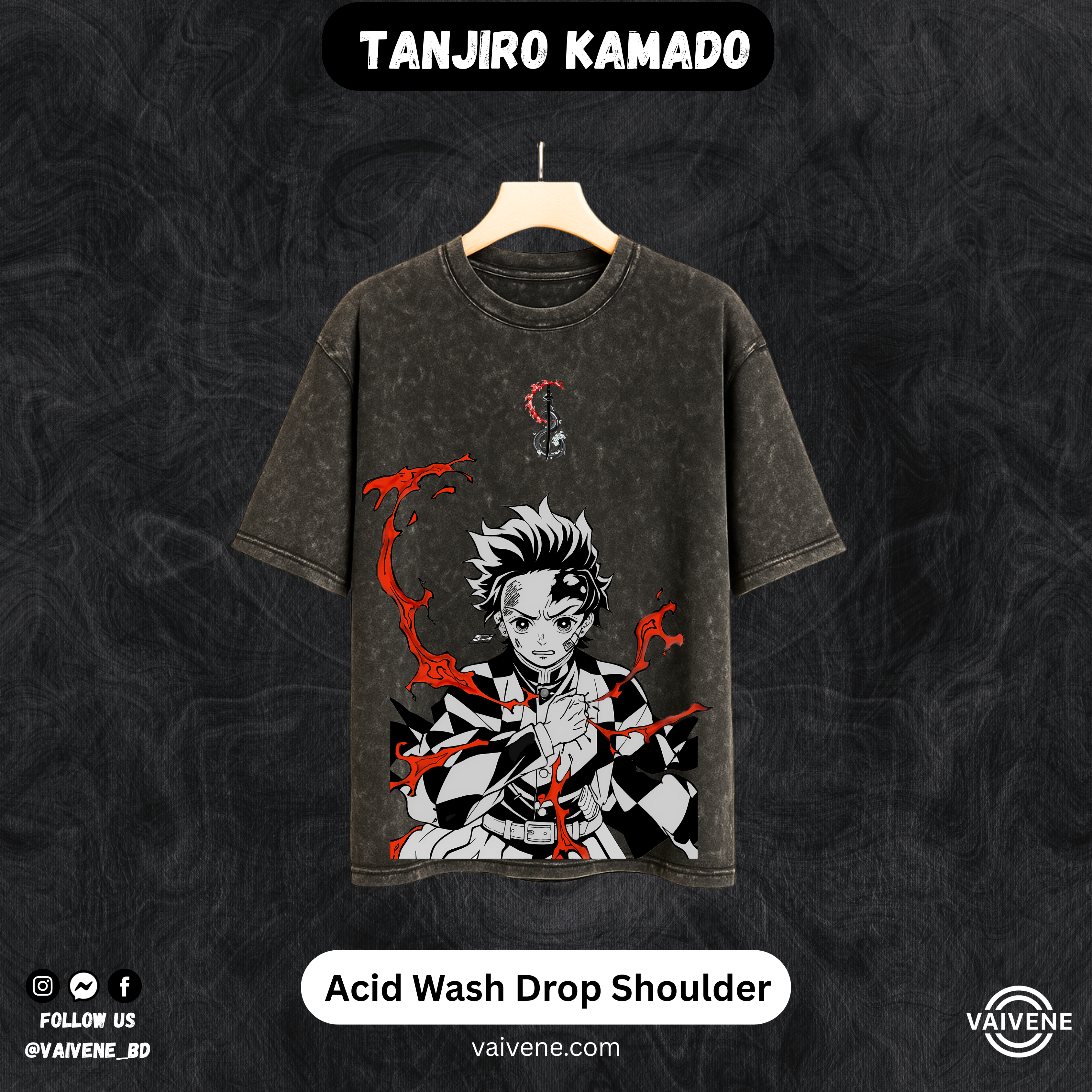 Tanjiro Kamado Demon Slayer Streetwear Tee – Acid Wash Edition