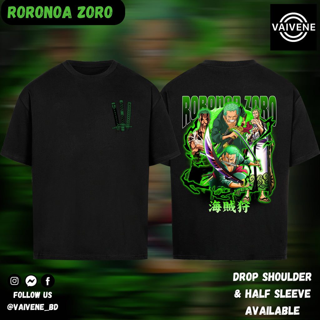 Roronoa Zoro | One Piece | Oversized Drop Shoulder / Half Sleeve T-shirt