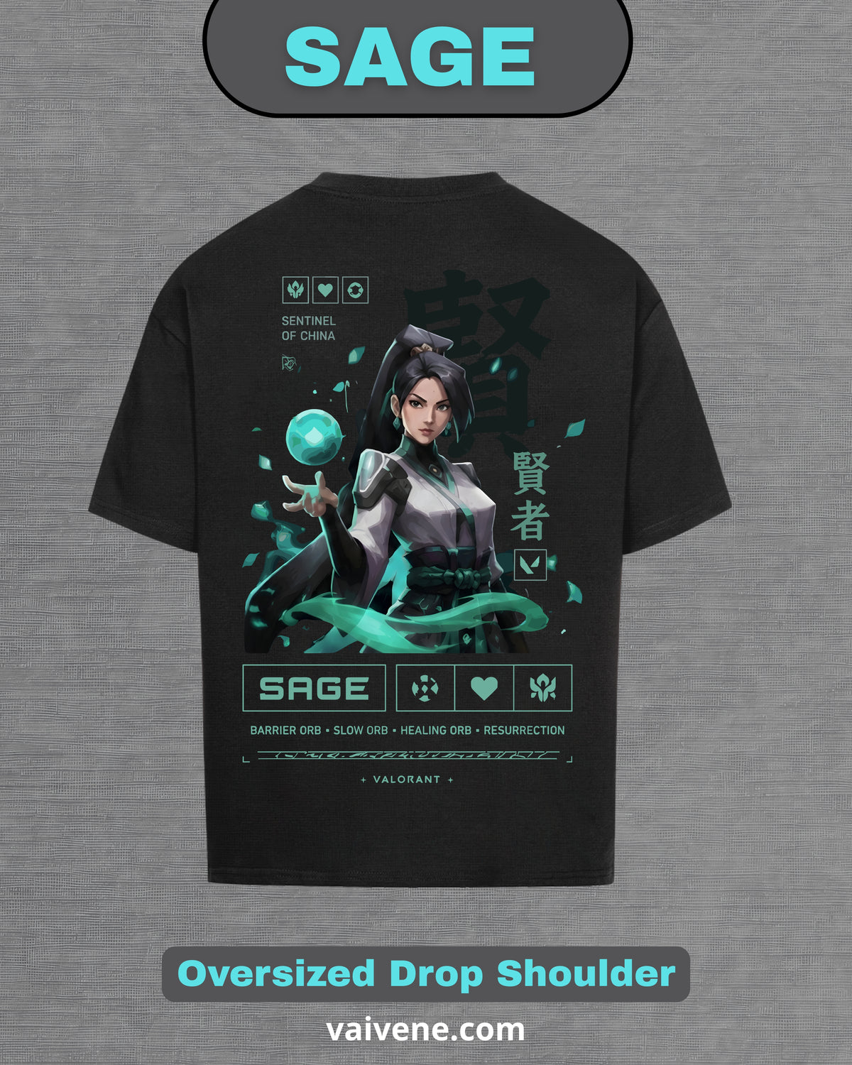 SAGE – Valorant Inspired Oversized Drop Shoulder T-Shirt | Premium Gaming Streetwear