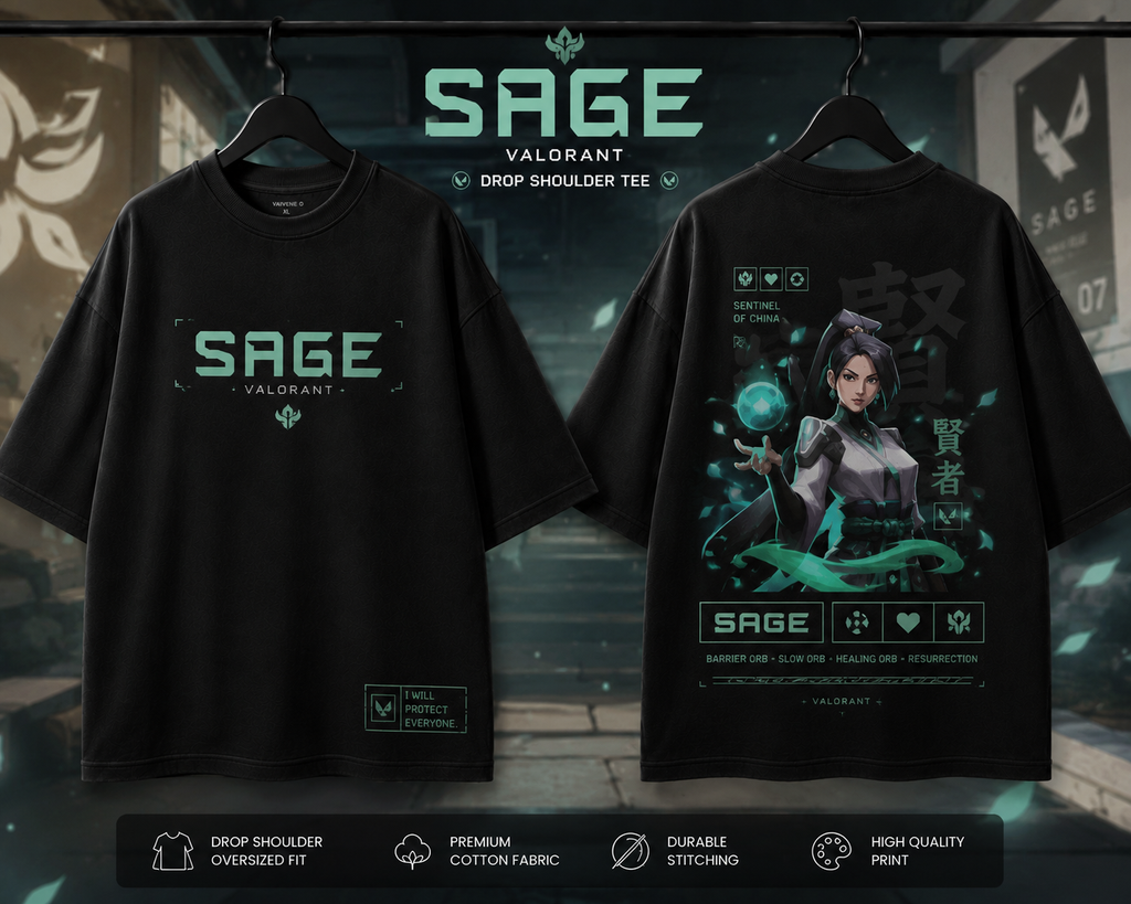 SAGE – Valorant Inspired Oversized Drop Shoulder T-Shirt | Premium Gaming Streetwear